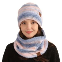 Bonnet Violet "Aurore Boréale" - Ensemble 2 Pièces Bonnet & Écharpe