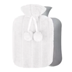 Bouillotte Eau Chaude Blanche Premium En Fausse Fourrure Polaire