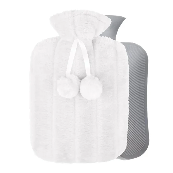 Bouillotte Eau Chaude Blanche Premium En Fausse Fourrure Polaire