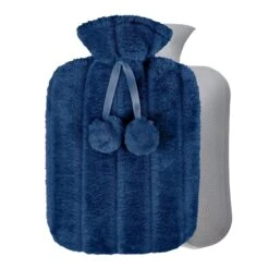 Bouillotte Eau Chaude Bleue Premium En Fausse Fourrure Polaire