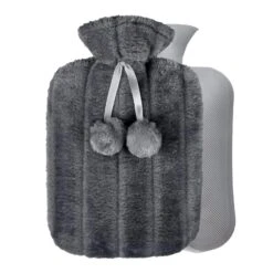 Bouillotte Eau Chaude Anthracite Premium En Fausse Fourrure Polaire
