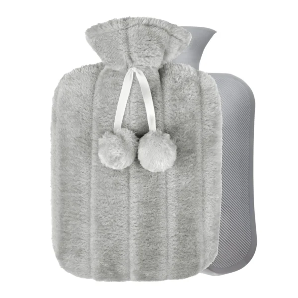 Bouillotte Eau Chaude Grise Premium En Fausse Fourrure Polaire