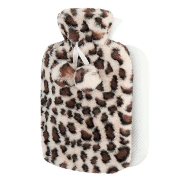 Bouillotte Eau Chaude Léopard Premium En Fausse Fourrure Polaire Beige
