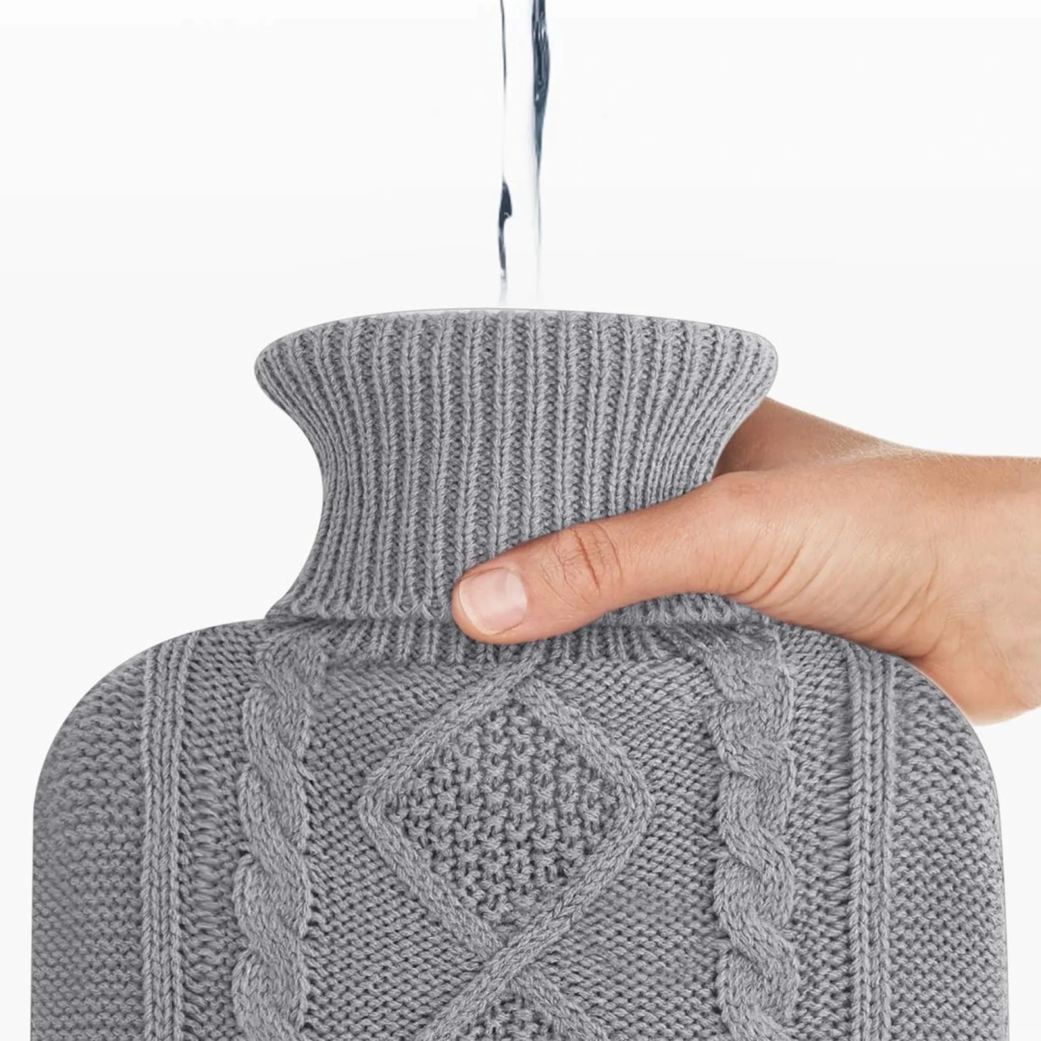 Bouillotte Eau Chaude En Tricot Molletonné Gris 5 Bouillotte Eau Chaude En Tricot Molletonné Gris - Image 3