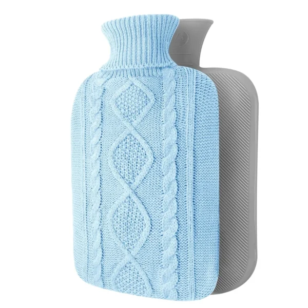 Bouillotte Eau Chaude En Tricot Molletonné Bleu Ciel
