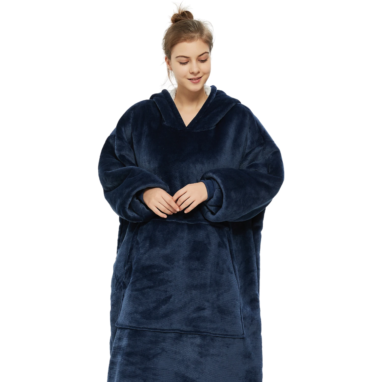 Plaid Avec Manches Bleu - Couverture Polaire Géante à Enfiler 6 Plaid Avec Manches Bleu - Couverture Polaire Géante à Enfiler - Image 4