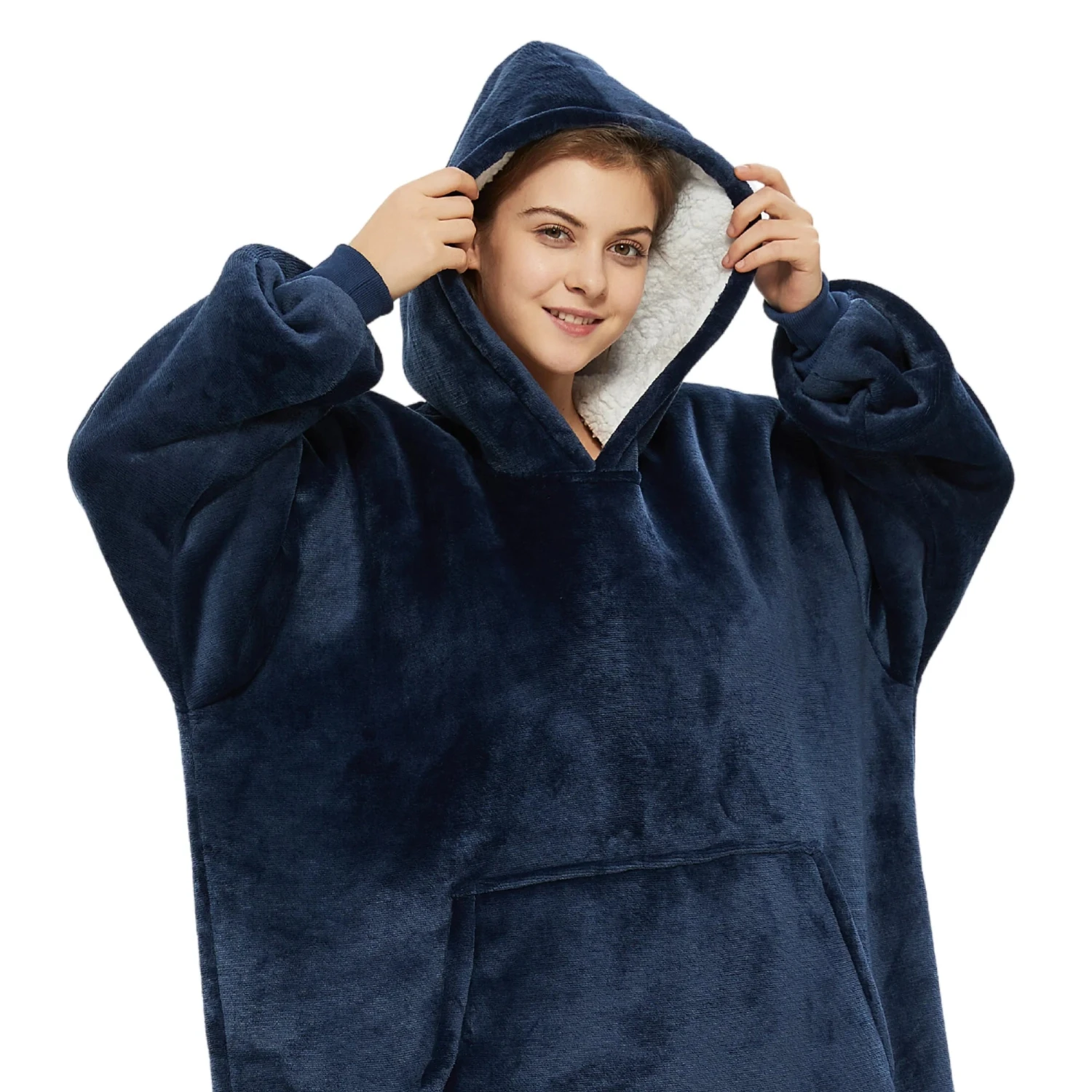 Plaid Avec Manches Bleu - Couverture Polaire Géante à Enfiler 5 Plaid Avec Manches Bleu - Couverture Polaire Géante à Enfiler - Image 3