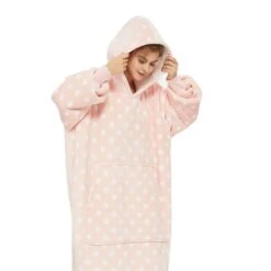 Plaid Avec Manches Rose à Pois - Couverture Polaire Géante à Enfiler -Monin Sirop Store Couvertureaenfilerroseapois