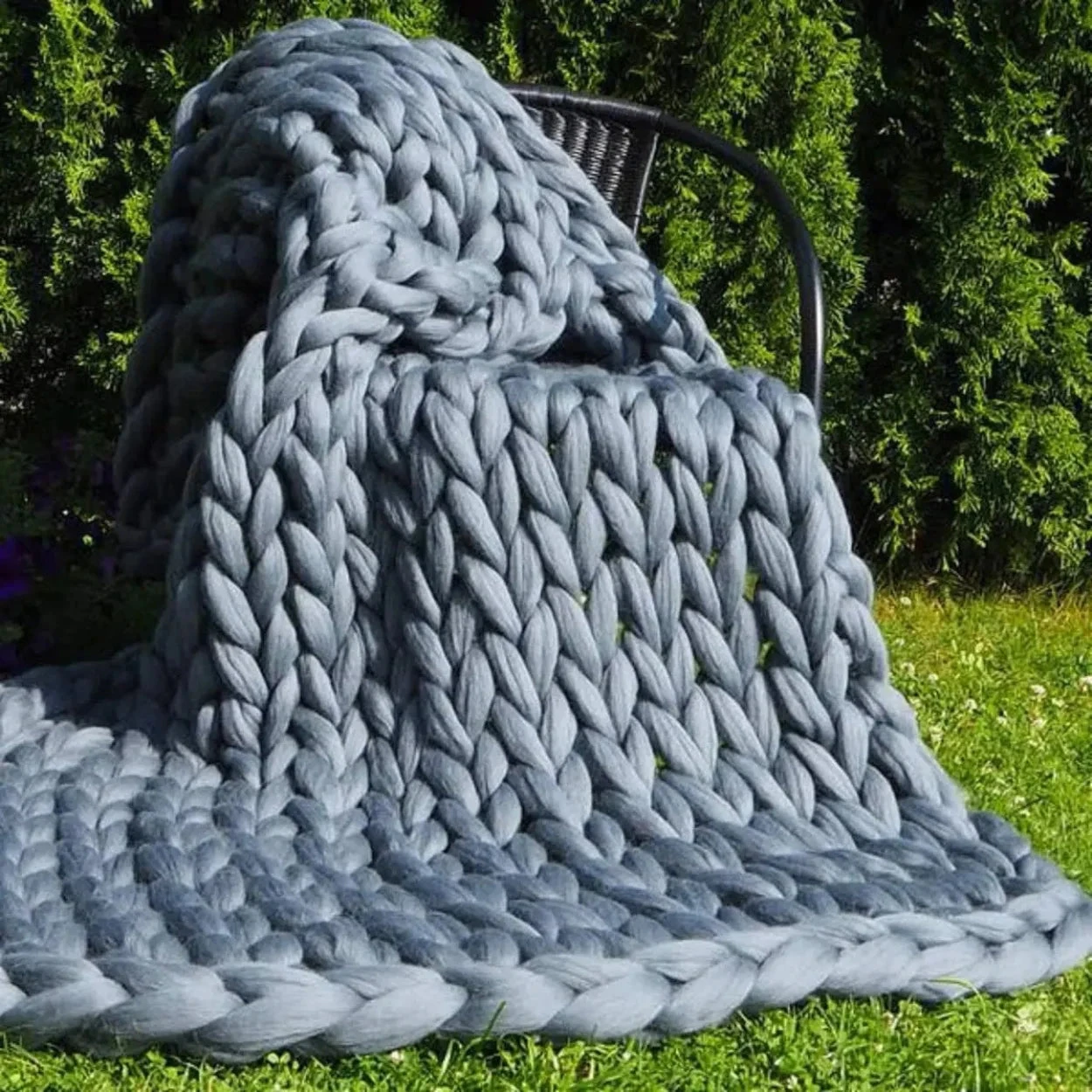 Plaid Grosse Maille "Adèle" Anthracite En Tricot Doux Et Chaud