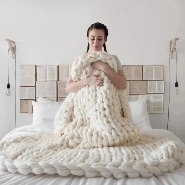 Plaid Grosse Maille "Adèle" Blanc En Tricot Doux Et Chaud -Monin Sirop Store Grosse maille plaid blanc le cadeau ideal pour toute la famille