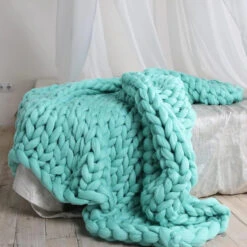 Plaid Grosse Maille "Adèle"Émeraude En Tricot Doux Et Chaud