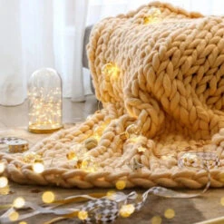 Plaid Grosse Maille "Adèle" Beige En Tricot Doux Et Chaud