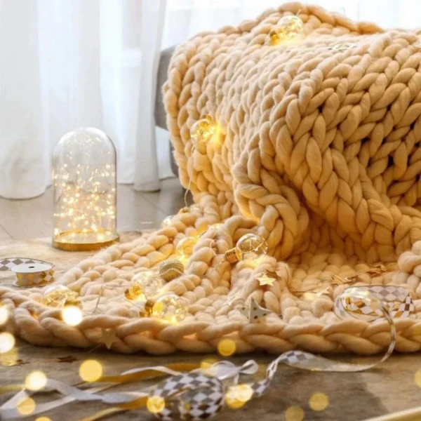 Plaid Grosse Maille "Adèle" Beige En Tricot Doux Et Chaud