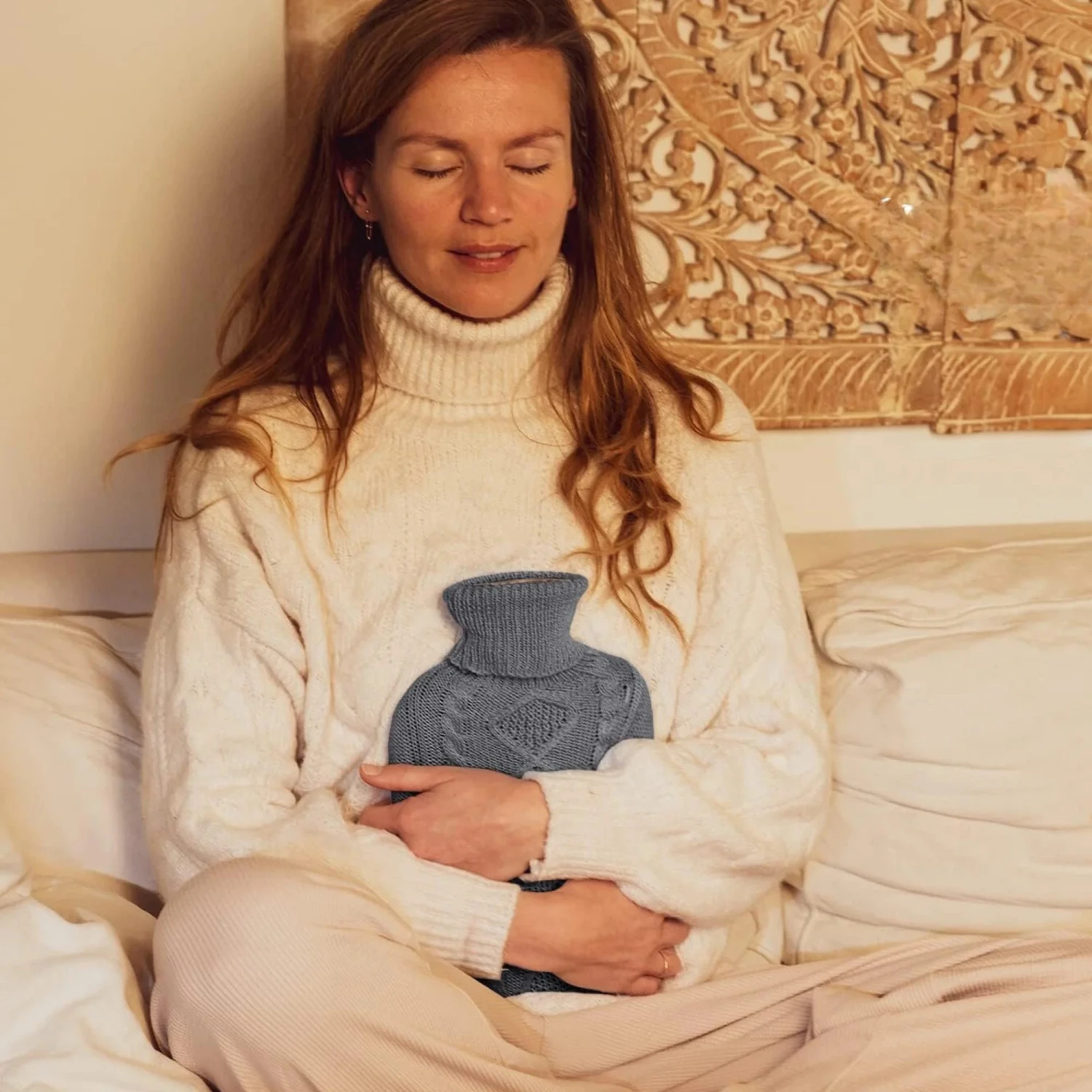 Bouillotte Eau Chaude En Tricot Molletonné Gris 4 Bouillotte Eau Chaude En Tricot Molletonné Gris - Image 2