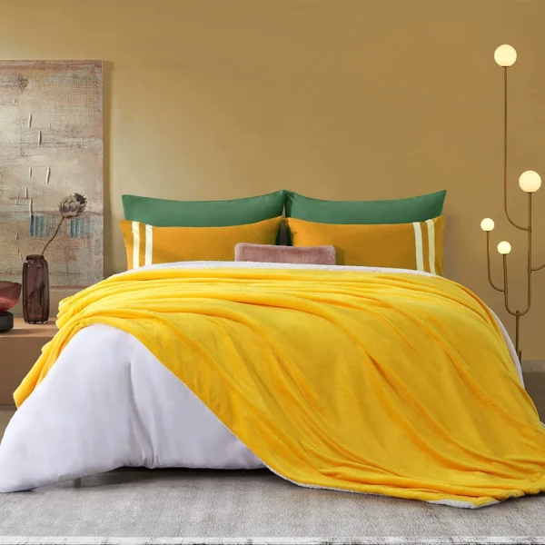 Plaid Polaire "Blandine" Jaune Doublé Avec Fourrure Sherpa