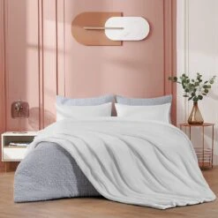 Plaid Polaire "Blandine" Blanc Doublé Avec Fourrure Sherpa