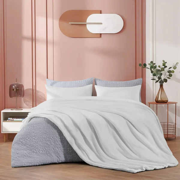 Plaid Polaire "Blandine" Blanc Doublé Avec Fourrure Sherpa