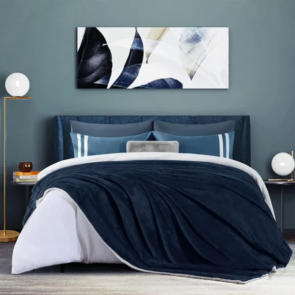 Plaid Polaire "Blandine" Bleu Doublé Avec Fourrure Sherpa