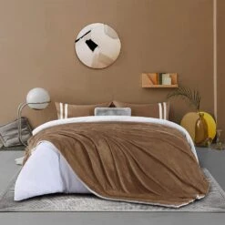 Plaid Polaire "Blandine" Marron Doublé Avec Fourrure Sherpa