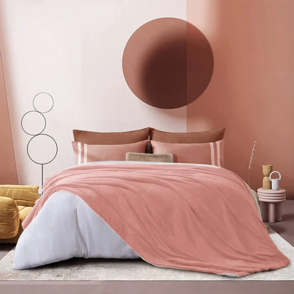 Plaid Polaire "Blandine" Rose Doublé Avec Fourrure Sherpa