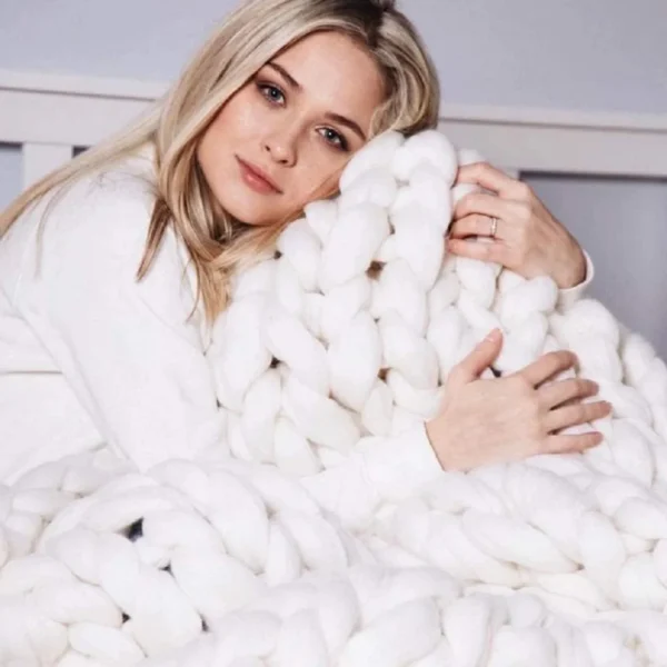 Plaid Grosse Maille "Adèle" Blanc En Tricot Doux Et Chaud -Monin Sirop Store Plaid grosse maille blanc XL pour des moments de detente absolue