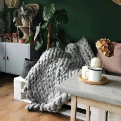 Plaid Grosse Maille "Adèle" Gris En Tricot Doux Et Chaud -Monin Sirop Store Plaid grosse maille gris XL ideal pour le canape