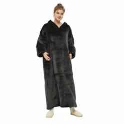 Plaid Avec Manches Gris - Couverture Polaire Géante à Enfiler