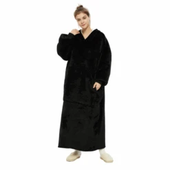 Plaid Avec Manches Noir - Couverture Polaire Géante à Enfiler