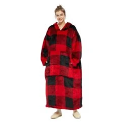 Plaid Avec Manches Écossais - Couverture Polaire Géante à Enfiler