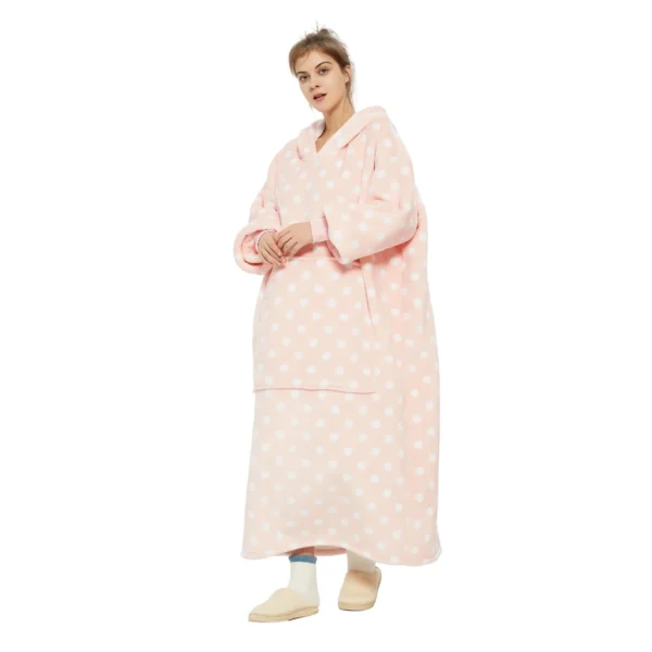 Plaid Avec Manches Rose à Pois - Couverture Polaire Géante à Enfiler