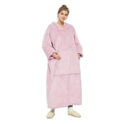 Plaid Avec Manches Rose Pastel - Couverture Polaire Géante à Enfiler