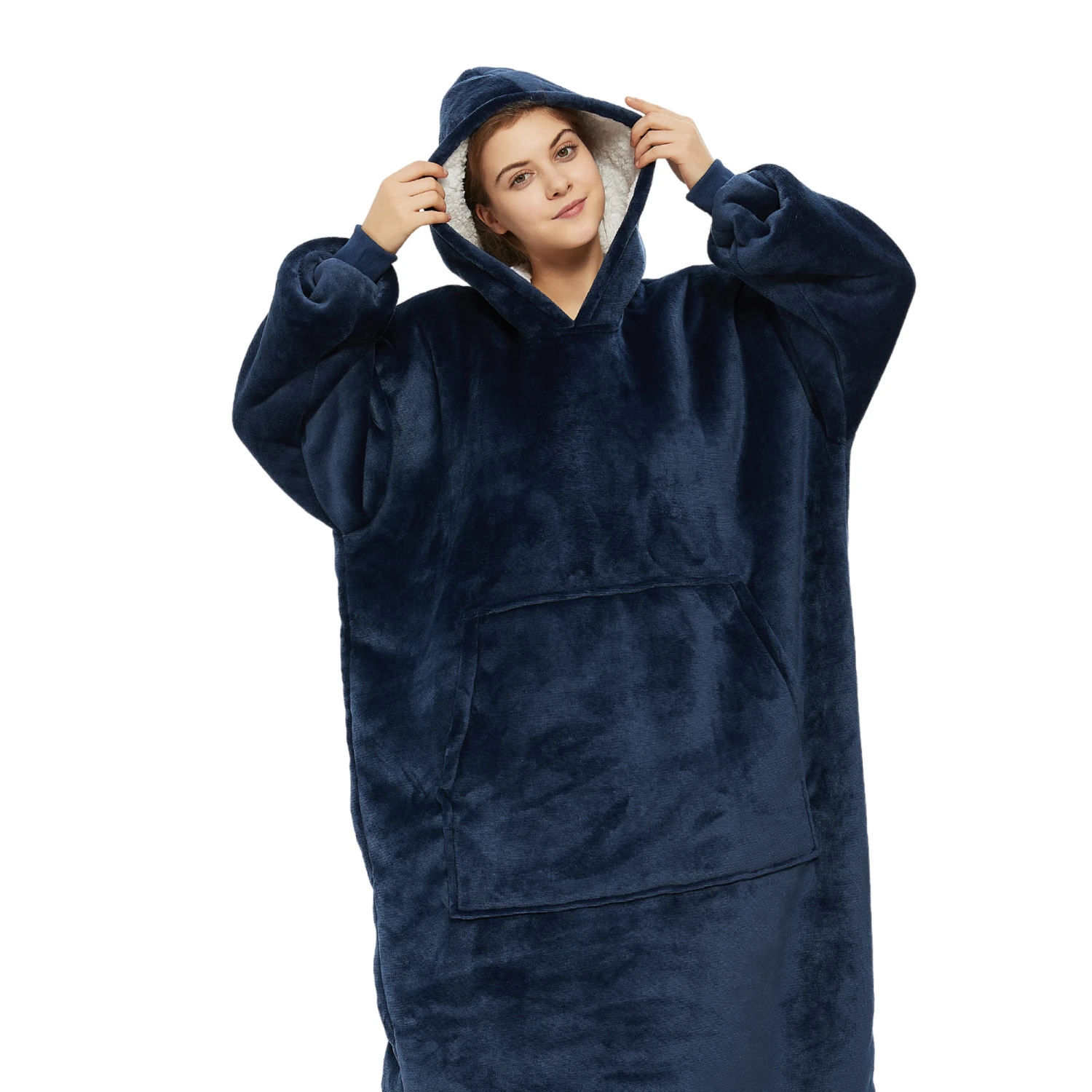 Plaid Avec Manches Bleu - Couverture Polaire Géante à Enfiler 7 Plaid Avec Manches Bleu - Couverture Polaire Géante à Enfiler - Image 5