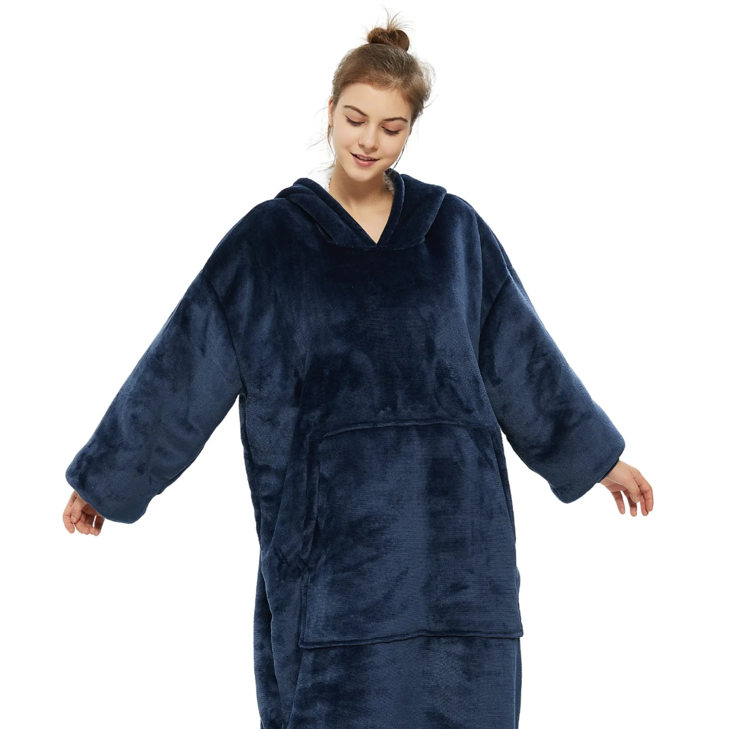 Plaid Avec Manches Bleu - Couverture Polaire Géante à Enfiler 4 Plaid Avec Manches Bleu - Couverture Polaire Géante à Enfiler - Image 2