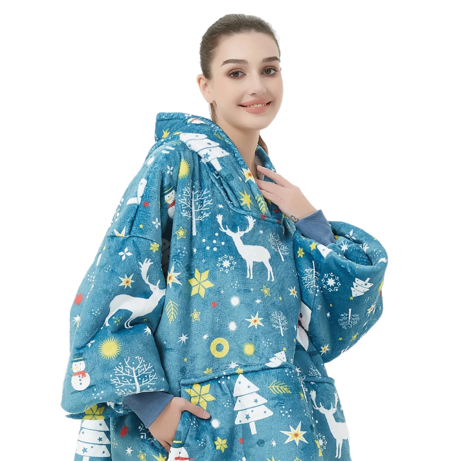 Sweat Plaid De Noël - Pull Plaid Polaire Nuit Neigeuse Étoilée 4 Sweat Plaid De Noël - Pull Plaid Polaire Nuit Neigeuse Étoilée - Image 3