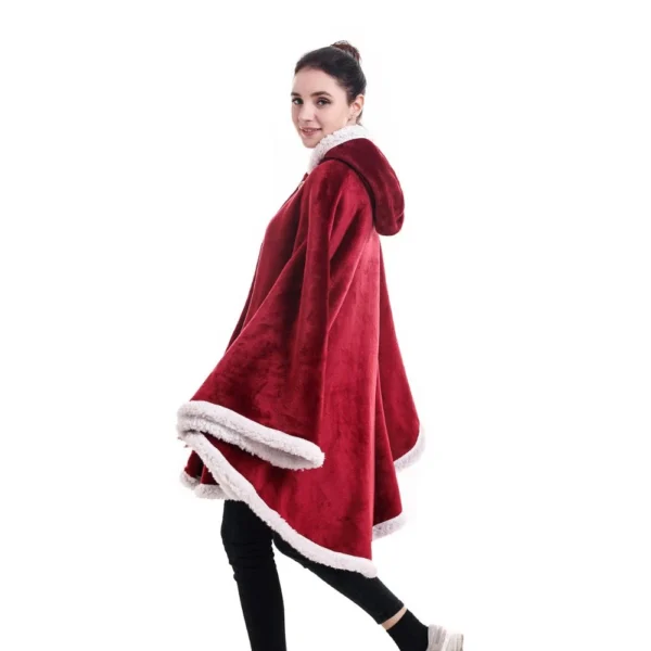 Poncho Plaid Polaire Géant Bordeau à Capuche Et Poches Latérales -Monin Sirop Store PonchoPlaidGeantIrisBordeaux