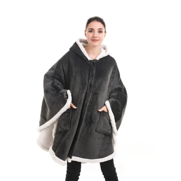 Poncho Plaid Polaire Géant Gris à Capuche Et Poches Latérales -Monin Sirop Store PonchoPlaidGeantIrisgris