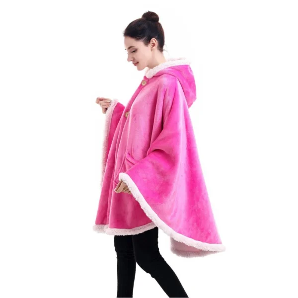Poncho Plaid Polaire Géant Rose Fuchsia à Capuche Et Poches Latérales -Monin Sirop Store PonchoPlaidOekoTexGeantIrisRose