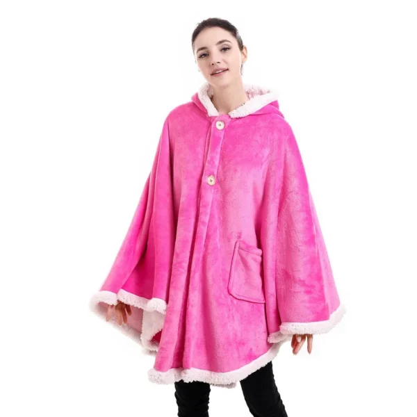 Poncho Plaid Polaire Géant Rose Fuchsia à Capuche Et Poches Latérales -Monin Sirop Store PonchoPlaidacapeGeantIrisRose