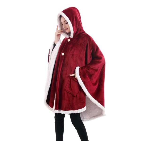 Poncho Plaid Polaire Géant Bordeau à Capuche Et Poches Latérales -Monin Sirop Store PonchoPlaidacapucheGeantIrisBordeaux