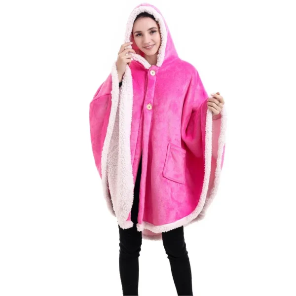 Poncho Plaid Polaire Géant Rose Fuchsia à Capuche Et Poches Latérales -Monin Sirop Store PonchoPlaidacapucheGeantIrisRose