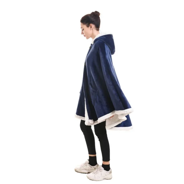 Poncho Plaid Polaire Géant Bleu Marine à Capuche Et Poches Latérales -Monin Sirop Store PonchoPlaidacapucheGeantIrisbleu