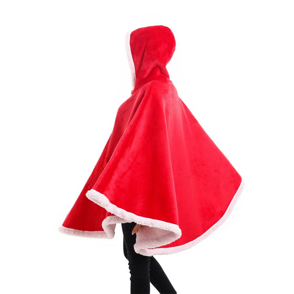 Poncho Plaid Polaire Géant Rouge à Capuche Et Poches Latérales 10 Poncho Plaid Polaire Géant Rouge à Capuche Et Poches Latérales - Image 8