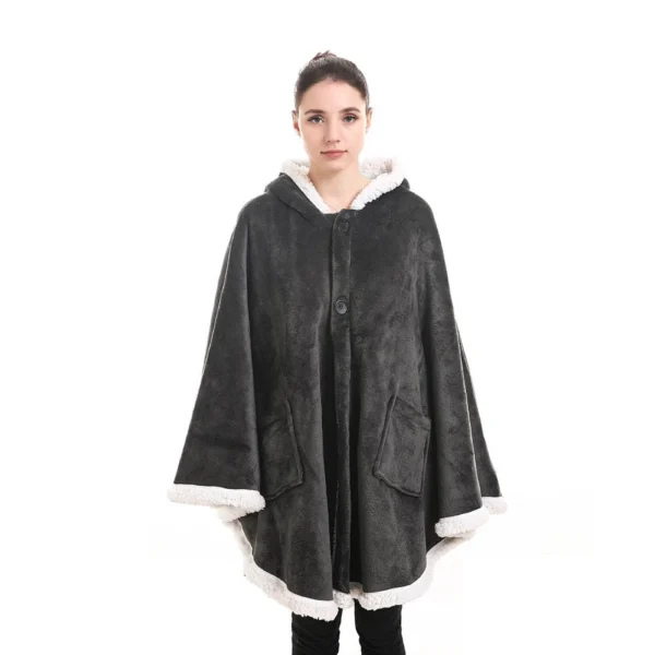 Poncho Plaid Polaire Géant Gris à Capuche Et Poches Latérales -Monin Sirop Store PonchoPlaidadulteGeantIrisgris