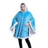 Poncho Plaid Polaire Géant Bleu Azur à Capuche Et Poches Latérales -Monin Sirop Store PonchoPlaidbleuGeantIrisAzur