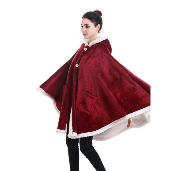 Poncho Plaid Polaire Géant Bordeau à Capuche Et Poches Latérales -Monin Sirop Store PonchoPlaidcapeGeantIrisBordeaux