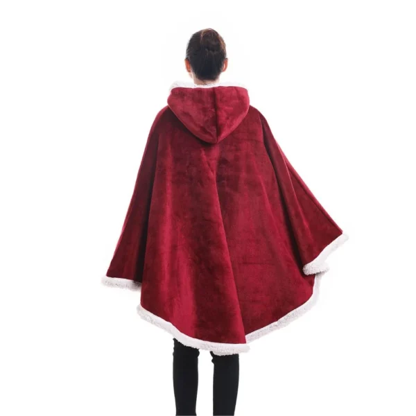 Poncho Plaid Polaire Géant Bordeau à Capuche Et Poches Latérales -Monin Sirop Store PonchoPlaidhiverGeantIrisBordeaux