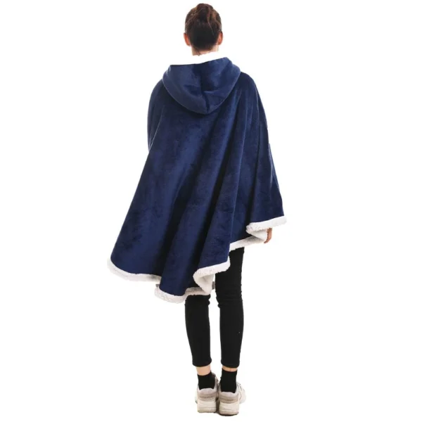 Poncho Plaid Polaire Géant Bleu Marine à Capuche Et Poches Latérales -Monin Sirop Store PonchoPlaidhiverGeantIrisbleu