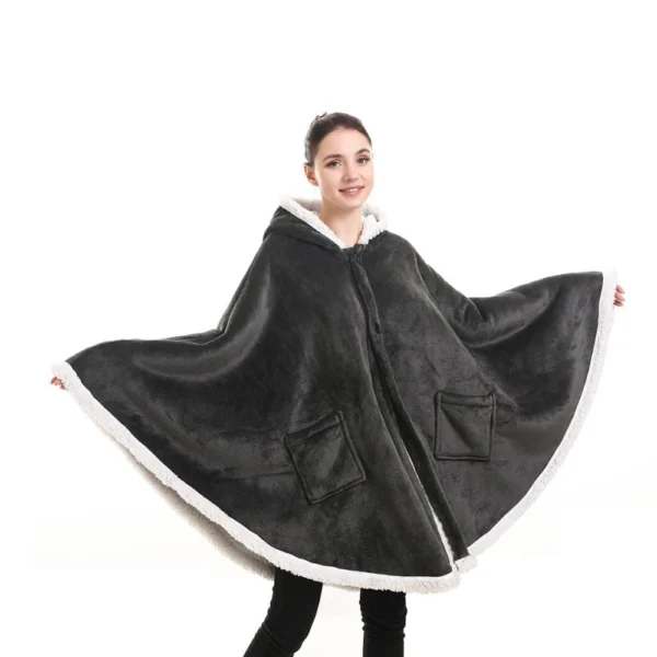 Poncho Plaid Polaire Géant Gris à Capuche Et Poches Latérales -Monin Sirop Store PonchoPlaidhiverGeantIrisgris