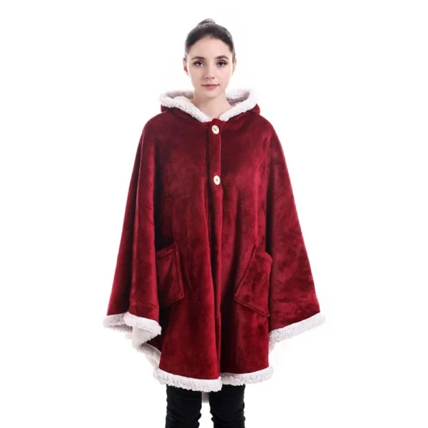 Poncho Plaid Polaire Géant Bordeau à Capuche Et Poches Latérales -Monin Sirop Store PonchoPlaidpolaireGeantIrisBordeaux