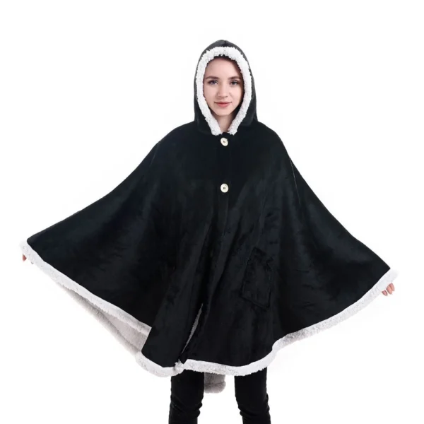 Poncho Plaid Polaire Géant Noir à Capuche Et Poches Latérales 14 Poncho Plaid Polaire Géant Noir à Capuche Et Poches Latérales -Monin Sirop Store PonchoPlaidpolaireGeantIrisNoir